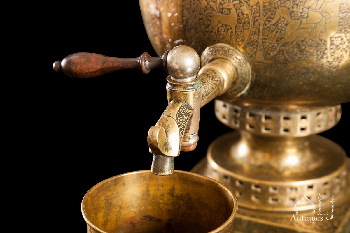 Persian Art, A Rare Qajar Engraved Brass Russian Samovar, With A Qajar ...